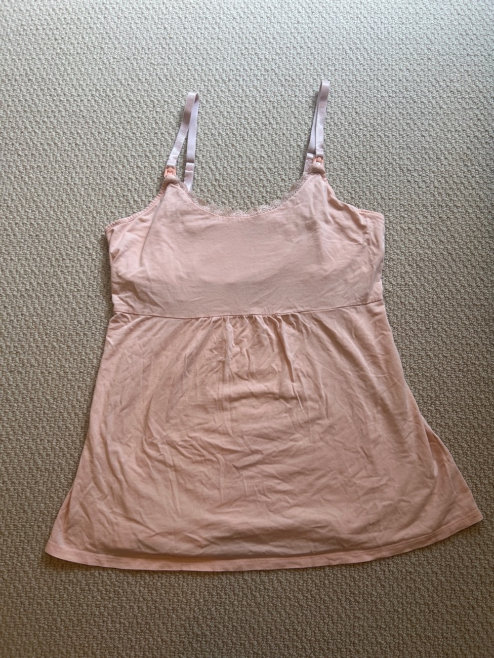Motherhood Maternity Nursing Tank S Peach Pink Lace Trim Clip Down Built-In Bra
